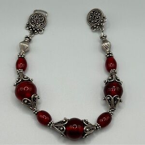 Artisan Crafted Silver Plated Merlot Red Beaded Bracelet